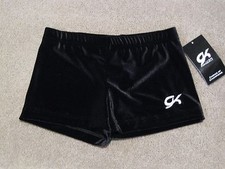 NWT GK Elite Stars Black Velvet Leotard Bar Mini Booty Shorts - Child  Adult Sz
