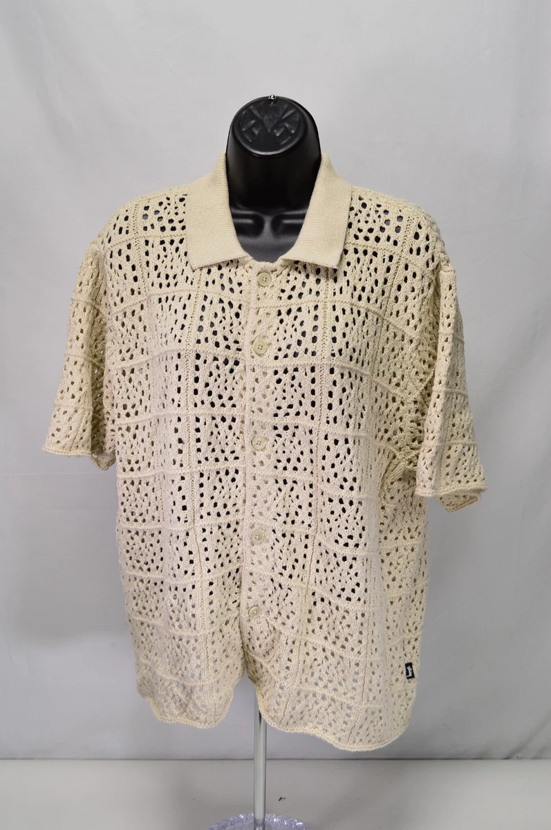 NWT Stussy Mens Crochet Shirt Natural Beige Medium