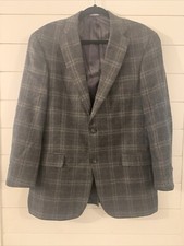Hart Schaffner Marx Grey Black Tartan Plaid Wool Blazer Sport Coat 41R EUC USA