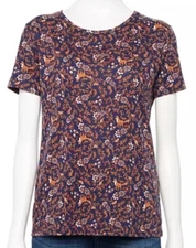 Croft & Barrow navy blue brown fall fox print crew shirt NWT womens XXL petite