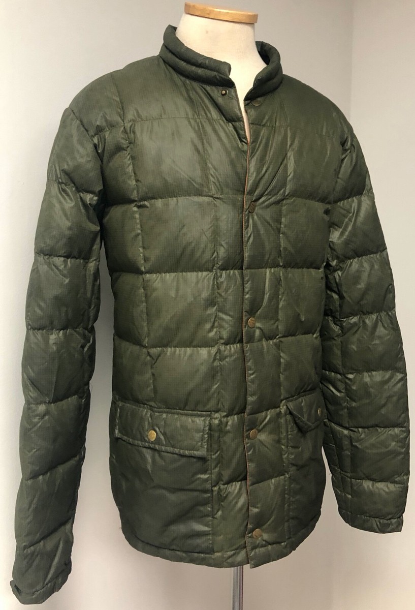EDDIE BAUER GREEN W ORANGE LINING EB550 FILL GOOSE DOWN PUFFER  