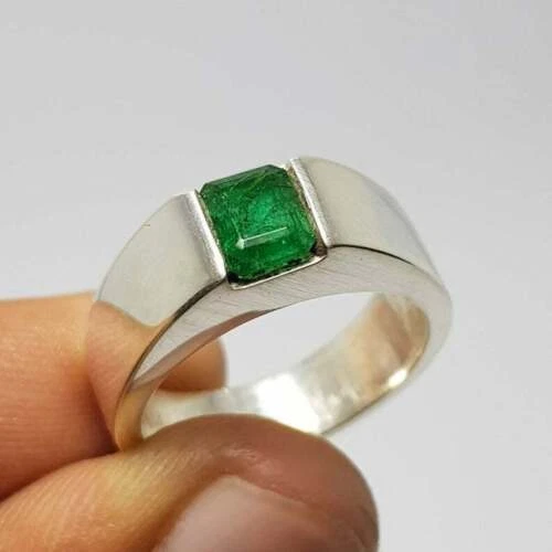 Handgefertigter handgefertigter Herrenring 925 Sterlingsilber 4,25 kt Smaragd - Bild 3 von 4