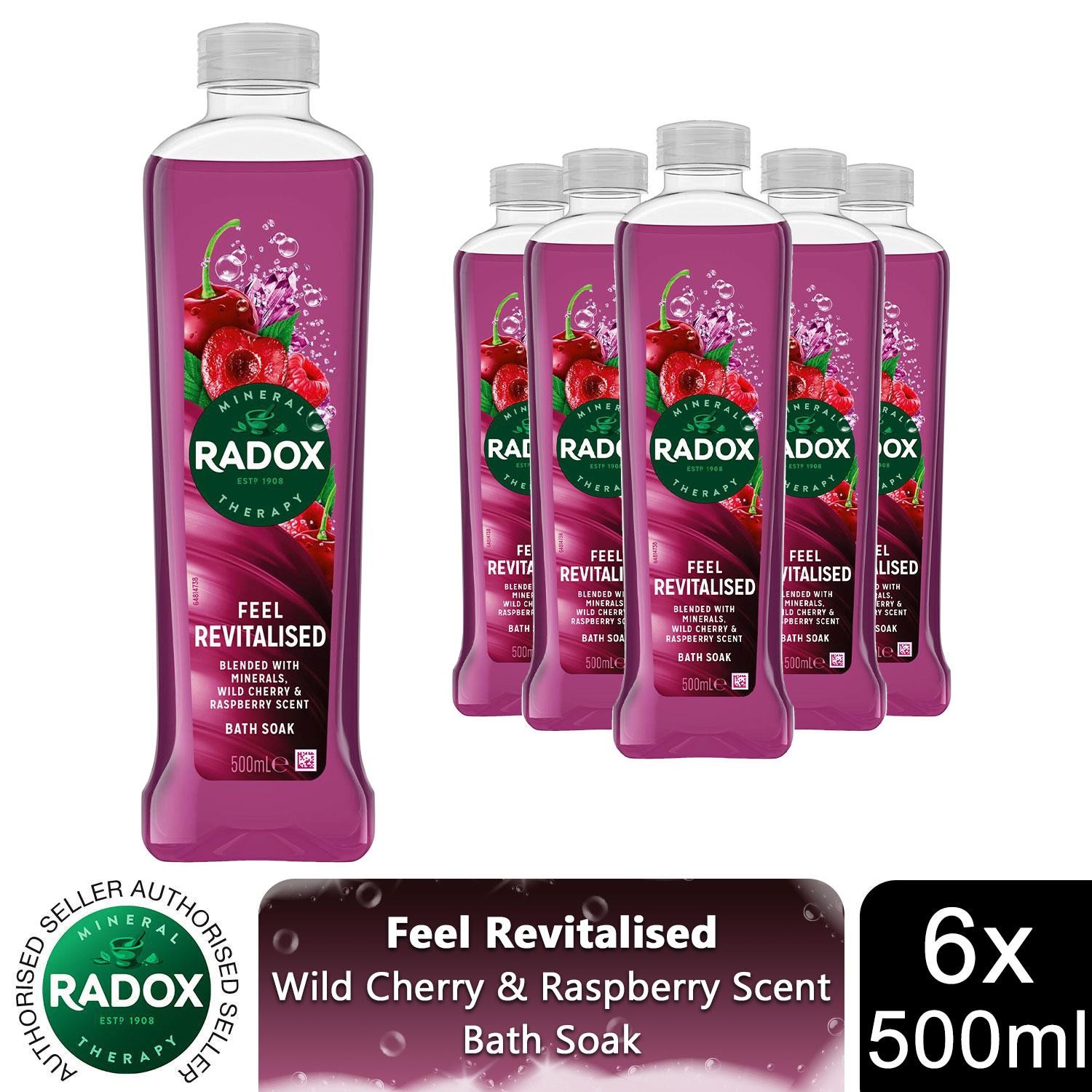 6x Radox Mineral Therapy Feel Revitalised Bath Soak w/ Cherry & Raspberry, 500ml