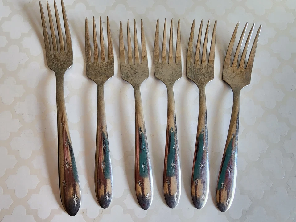 Lote de tenedores de ensalada de cena de acero inoxidable MAR-CREST de colección Atomic Starburst MCM Foto 2 de 4