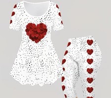 Girls 2XL 2-Piece Pants Set Polka Dot Tee Heart Print Leggings White