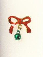 Vintage Gold Tone Christmas Red Enamel Bow Gr...