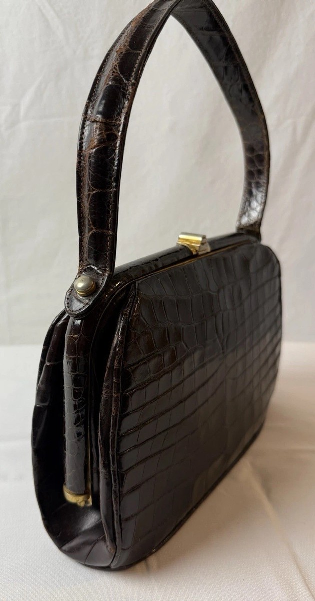Vintage Dark Brown Alligator Purse… Made in France for Macy's New