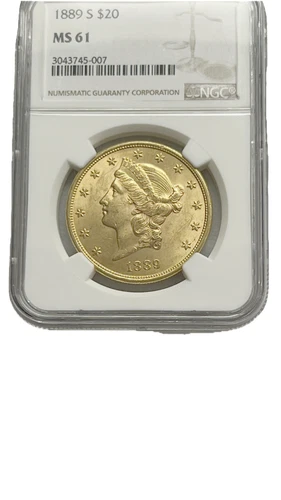 1889-S G$20 Liberty Gold Coin NGC MS61 Bright well Struck Coin