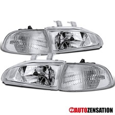 Fits 92-95 Honda Civic 2/3Dr Clear Headlights+Corner Turn Signal Lamps Pair