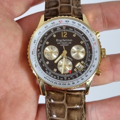 Herren Krug Baumen Armbanduhr Air Traveller Diamant Chronograph Quarz