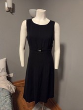 Tahari Arthur S. Levine Black Sheath Dress Empire Waist Size 8 Sleeveless Belted