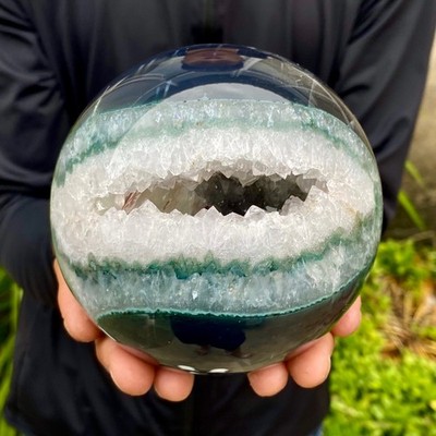 3.72LB Agate Open Smile Crystal Sphere Energy Healing Wealth Attraction Ornament