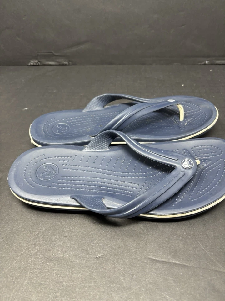 Crocs Crocband Flip Flop Sandal Blue  w/ White Slip On Mens 7 Women 9 - Image 3 of 4