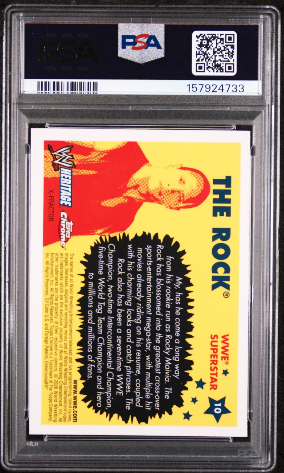 2006 TOPPS CHROME HERITAGE WWE X-FRACTOR #10 THE ROCK PSA 9 view 2