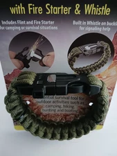 $$ DROP Paracord survival bracelet With Fire Starter & Whistle. New In Package