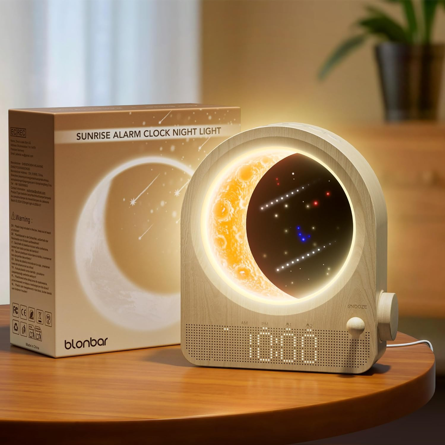 S For Bedrooms, Stepless Dimmable Moon Lamp Dual Alarm Clock