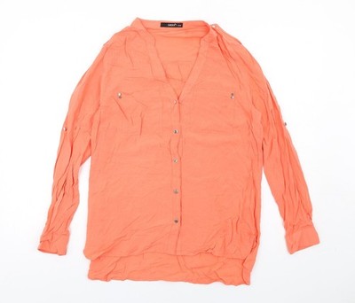 Oasis Damen Orange Viskose Basic Knopfleiste Größe 10 V-Ausschnitt