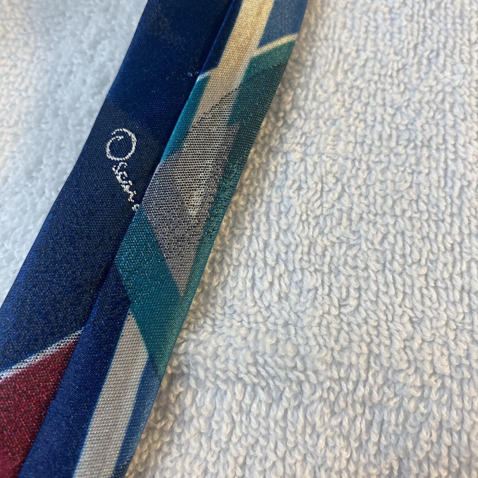 Corbata Oscar de la Renta Studio Para Hombre Clásica Geométrica Azul Rojo Verde Hecha en EE. UU. 90s Foto 2 de 4