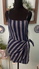 Forever 21 Small Faux Wrap Vertical Stripe Navy Blue Mini Dress