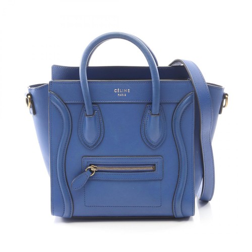 CELINE Luggage Nano Shopper Shoulder Crossbody Handbag 168243 leather Blue Used