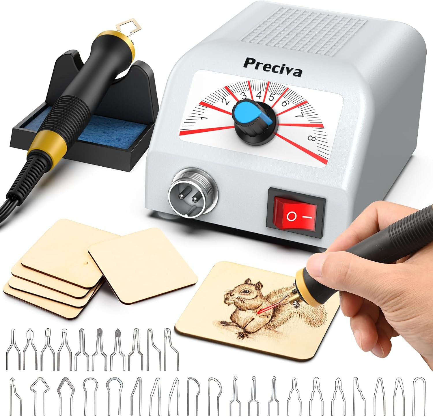 Kit Pirografico 25W Professionale per Legno, 30 Punte, 100-800℃ Regolabile, per 