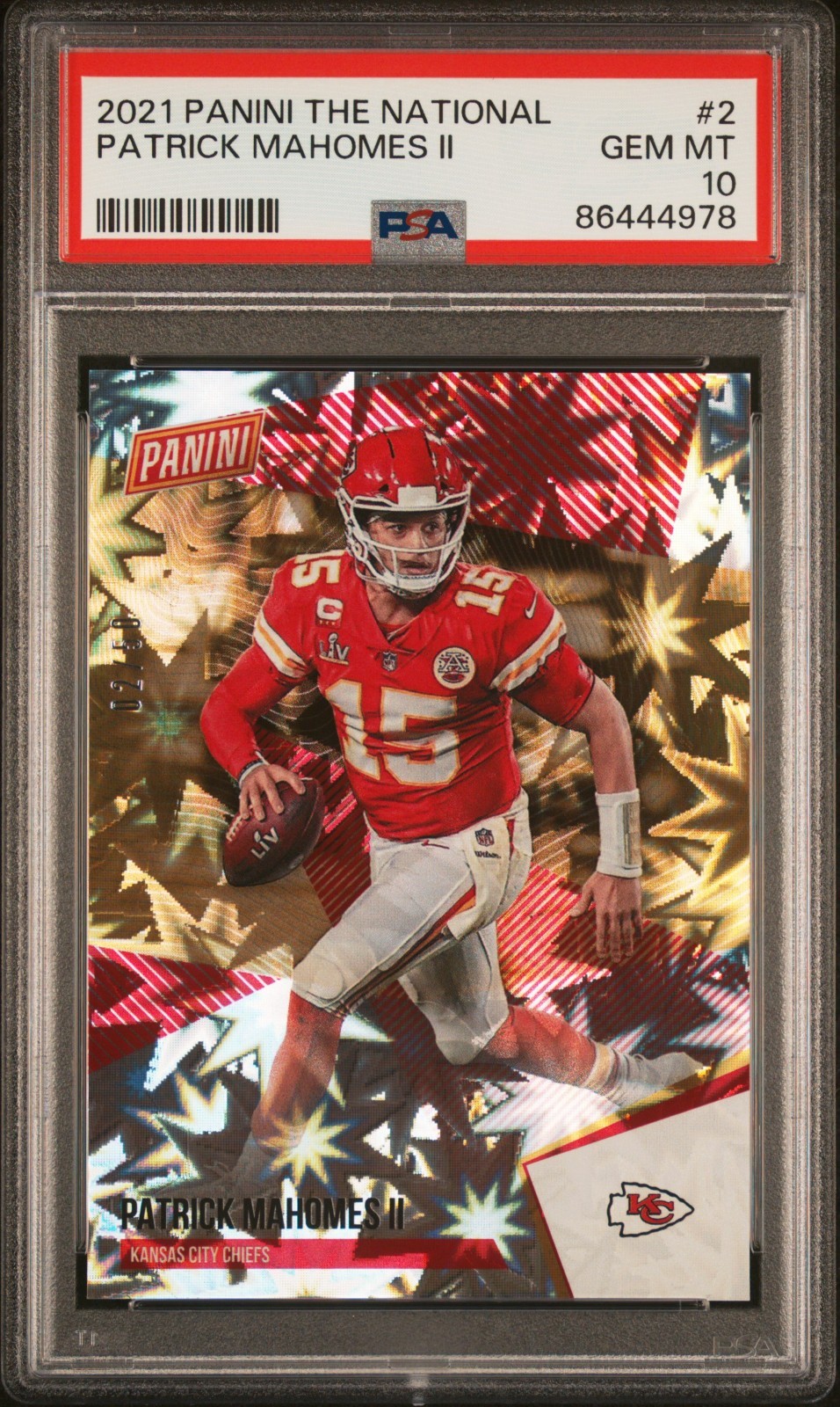 Patrick Mahomes II 2021 Panini The National #2 Kaboom Explosion /50 PSA 10