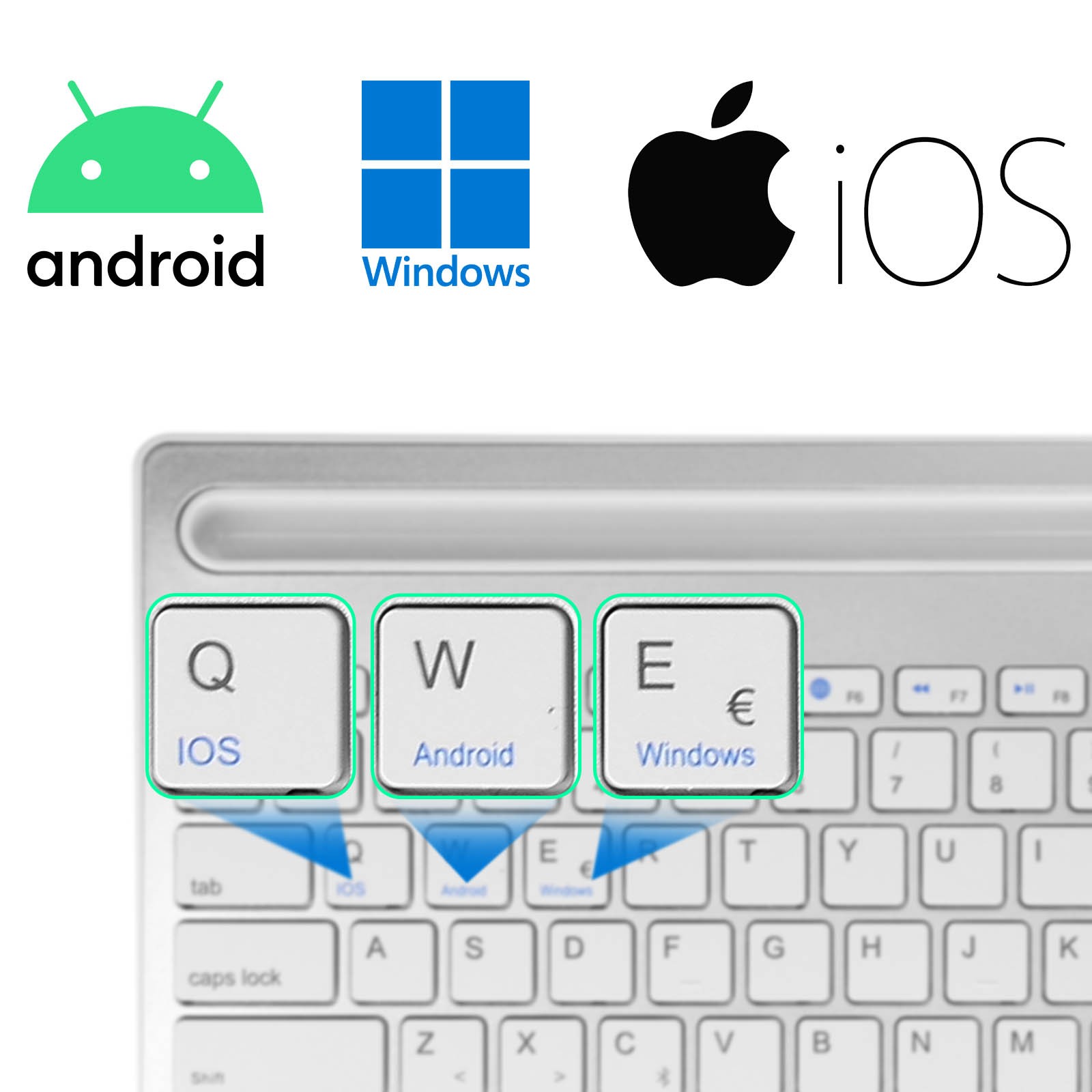 Clavier sans fil LinQ blanc QWERTY Bluetooth compatible Android iOS Windows - 3