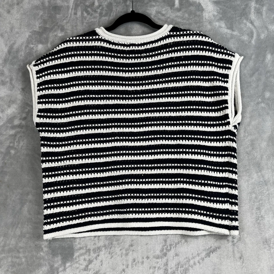 Suéter para mujer Joie a rayas Nautica XL tejido algodón sin mangas azul marino y marfil Foto 3 de 4