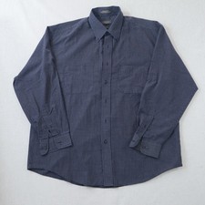 Van Heusen Dress Shirt Mens L 16 16.5 Long Sleeve Wrinkle Free Black Grid Check