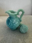 Vintage 1971 Avon Jadeite Green Milk Glass Mini Pitcher Floral With Stopper Vtg