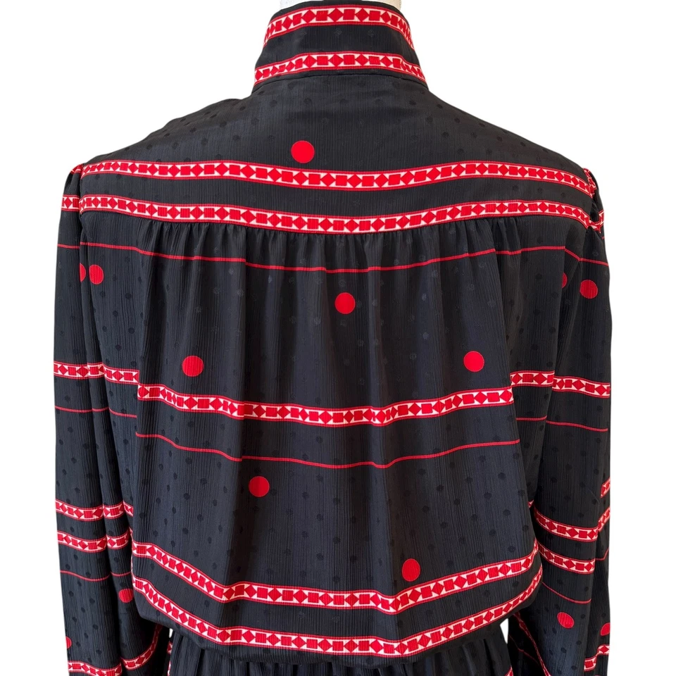 Vintage Albert Nipon Black Red Geometric Polka Dot Executive Dress Size 10 - Image 4 of 4