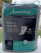 Assurance Mens Incontinence Maximum Protection Pads One Size 52 Count Discreet