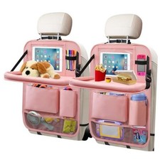 Car Backseat Organizer with Tray, Seat Back Table Holder with 6 2Pack Pink