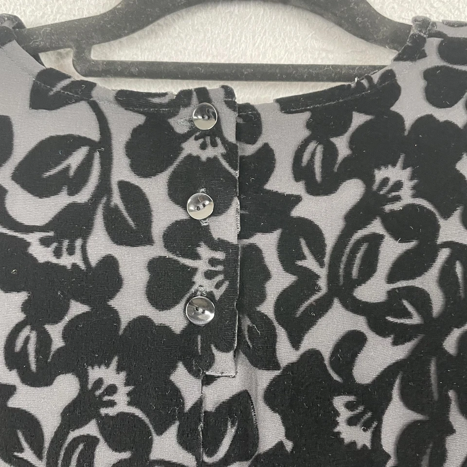 Rena Rowan Blouse Womens 14 Black Gray Floral Silk Blend Burnout Velvet Top - Image 4 of 4