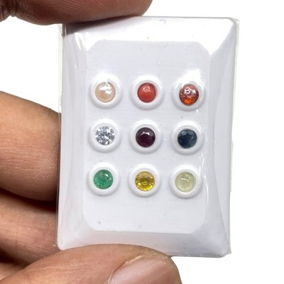 9 Pcs 3mm Natural Multi Gemstone Navratna Set Emerald, Ruby, Sapphire & more..