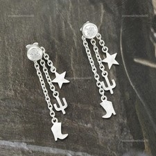 Solid Sterling Silver White Cubic Zirconia Stone New Drop Bezel Earrings Jewelry