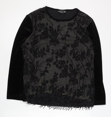 Notations Damen Cape schwarz Samt Blumen bestickt L Party Abend