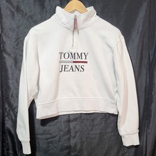 Tommy Jeans Womens White Quarter Zip Cropped ...