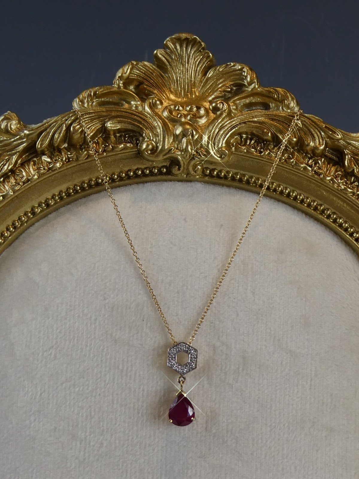 Fine 9ct Solid Gold Ruby & Diamond Pearshape Pend… - image 2