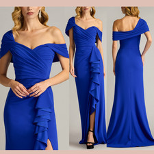 NEW 478 TADASHI SHOJI  MEDIUM  Drea Waterfall Flounce Gown Mystic Blue Q1262