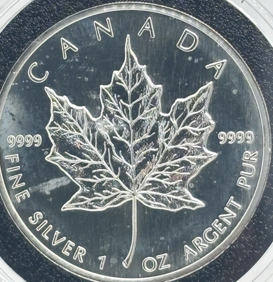 Hoja de arce de plata Canadá 1989 $5 1 oz .9999 en cápsula #13520 Foto 3 de 4