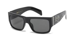 LOCS Men Sunglasses Rectangle Lens Hardcore Style in Black with Silver Logo