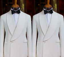 Elegant Mens Suits Wedding Tuxedo Shawl Lapel Groom Bestman Bespoke Party White
