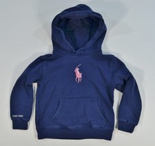 Kids Girls Polo Ralph Lauren Pink Pony Navy Blue Hoodie Hooded Sweatshirt Size 6
