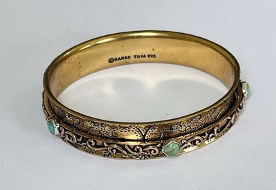 Barse Sterling Silver Brass Copper Turquoise Spinner Bangle Bracelet 8.25 