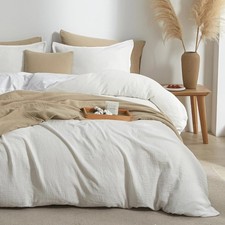 Duvet Cover Set Queen Size, 100 Washed Cotton Gauze Duvet Cover for All Seasons
