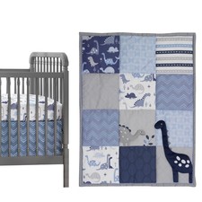 Roar Dinosaur 3 Piece Crib Bedding Set, Blue/Gray, 44x1x35 Inch