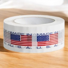 Made in the USA Carton Sealing Tape, 2" x 110 yd, 2.2 mil tape with USA Flag