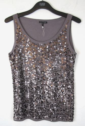 178 $ Eileen Fisher Größe L eisige Pflaume Paillette Merinowolle Strick Shell Top neu mit Etikett - Bild 3 von 9