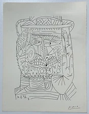 Pablo Picasso Drawing on old paper (Handmade) signed and stamped artwork